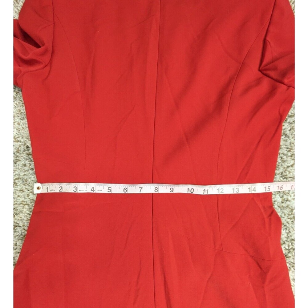 Vintage Rena Lange Dress Size 8 Red Long Sleeve Crepe Moonbeam Inset Patch - Picture 11 of 15